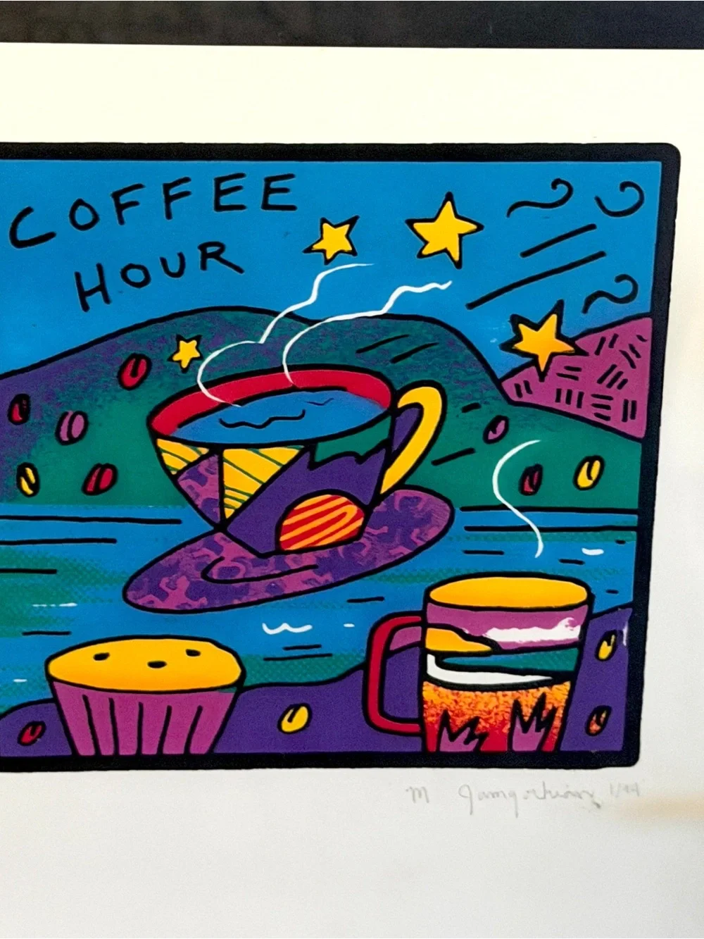 Coffee Hour Signed 1/94 Colorful Pop Art Print Framed Vintage 90’s M Jamgorhian